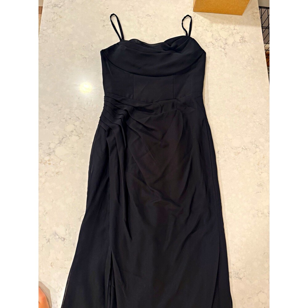 JJ's House Black Satin V-Neck A-Line Long Formal Dress Sleeveless Size M